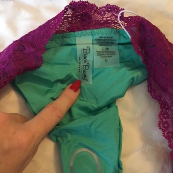 NWT BEACH BUNNY Lady Lace Bikini Mint & Magenta - Picture 7 of 8